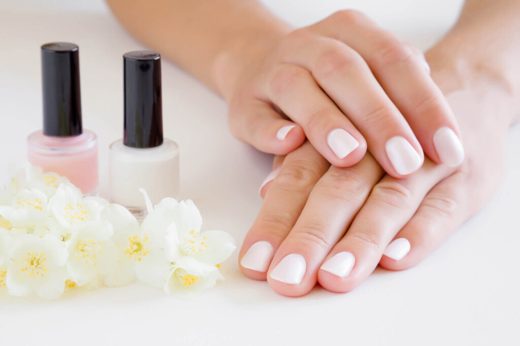 Young,,Perfect,,Groomed,Woman's,Hands,With,Pink,And,White,Nail